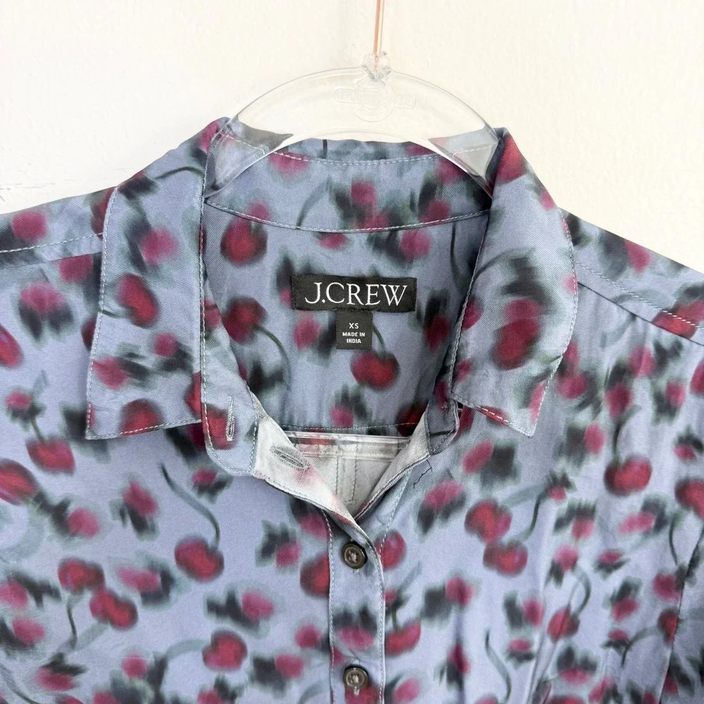 J.Crew Cherry Print Drapey Button Up Viscose Twill Shirt XS